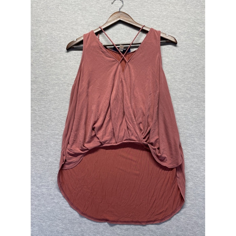 Women's Surplice Tank Top XS Dark Salmon High Low Hem Delicate Strappy Back